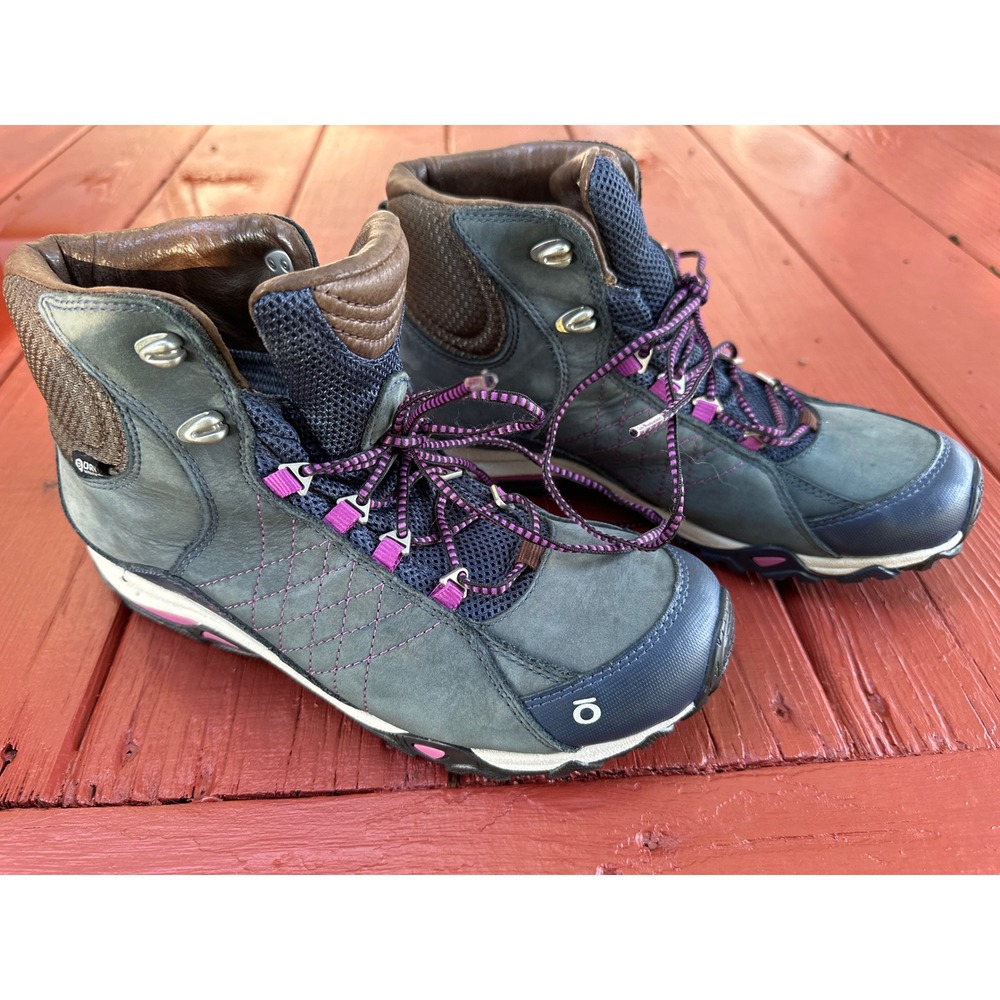 Oboz Bridger Mid B-DRY Hiking Boots Gray Blue Pink Waterproof Womens Size 9.5